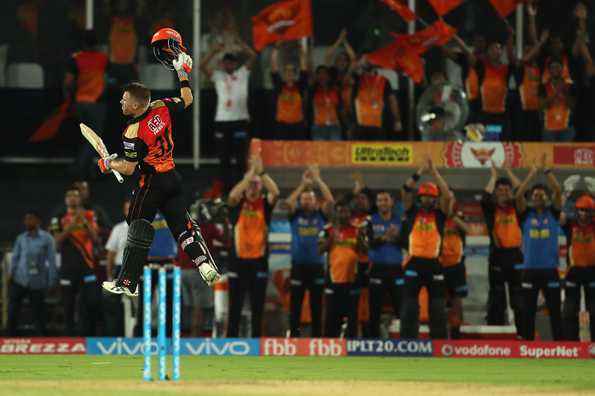 David Warner celebrates his century for SRH.