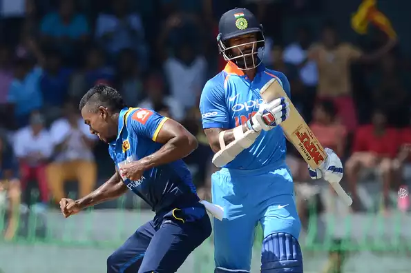 Fernando celebrates the wicket of Dhawan