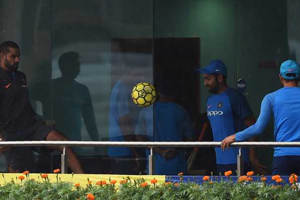 India's pre-series preparation included a little session of keepy uppies outside the dressing room, thanks to excessive rain in the city. 