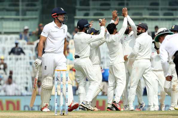 Alastair Cook perishes one short of his fifty, falls to Ravindra Jadeja for the sixth time in his career