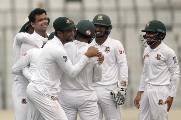 Abdur Razzak and Taijul Islam picked four wickets apiece to bowl Sri Lanka out for 222.