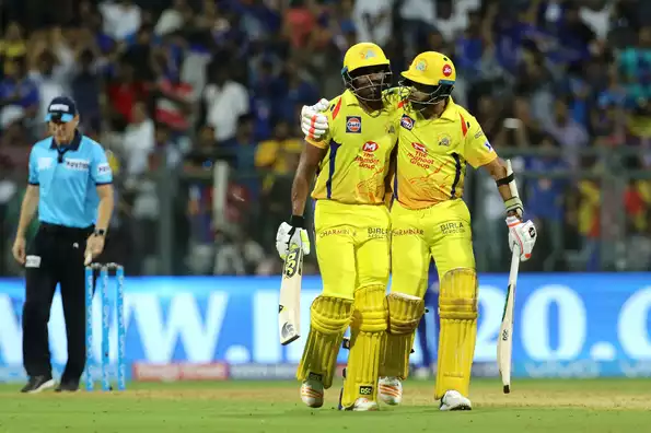 Bravo and Tahir celebrate a thrilling one-wicket victory in CSK's comeback game