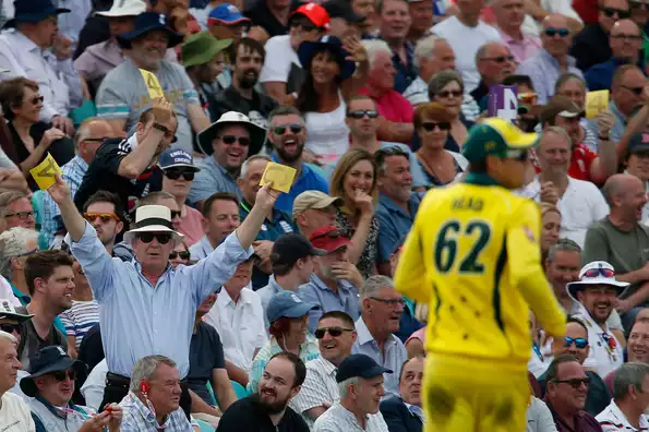 Fans at the Oval bantering Australia's fielders with sandpaper during the 1st ODI.