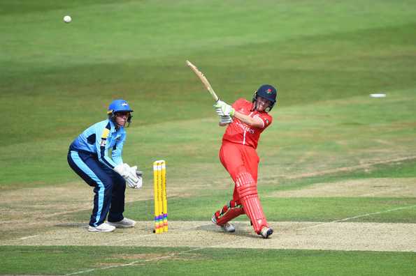 Amy Satterthwaite scored an unbeaten fifty to help Lancashire Thunder to open their account in the 2018 campaign.