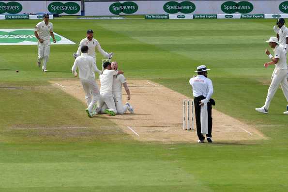 Ben Stokes celebrates after the wicket of Virat Kohli