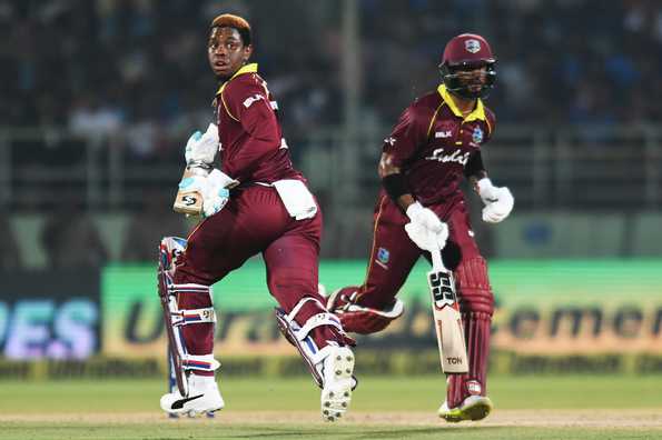 Shai Hope and Shimron Hetmyer in action during their century stand in Vizag.