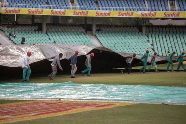 The intensity of the rain after the second day's play has rendered the outfield unusable.