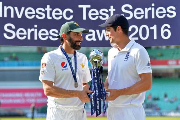 The captains share the trophy after the series ended in a draw