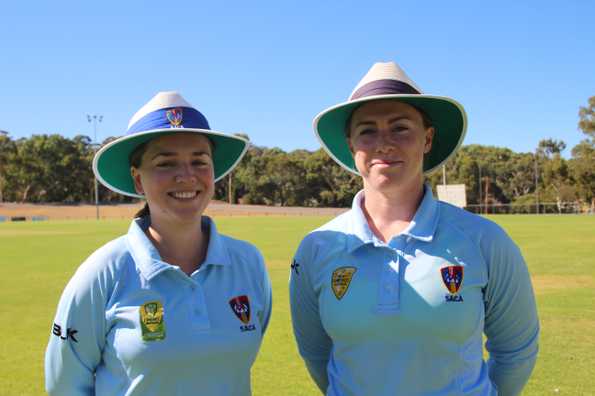 Mary Waldron and Eloise Sheridan became the first female pair to officiate in a senior first-grade men's match (Pic credit: SACA)