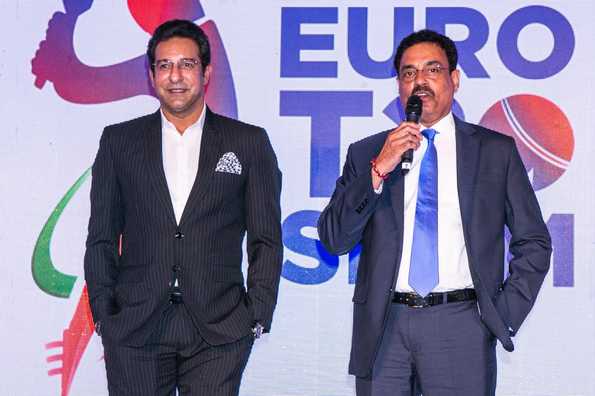 Akram and Vengsarkar at the launch in Dublin (Pic: Euro T20 Slam)