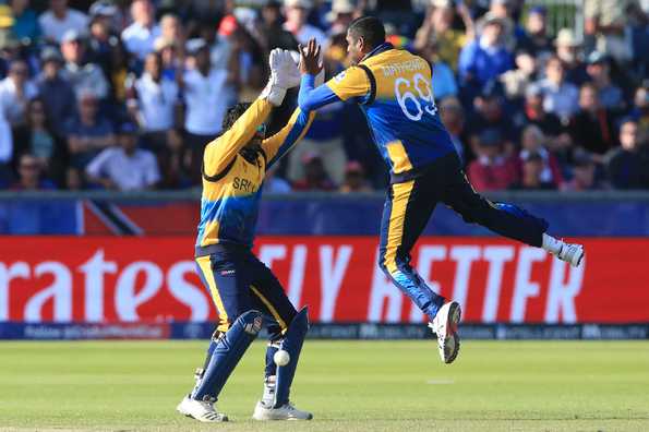 Angelo Mathews turned hero, striking with his first ball bowled in international cricket since 2017