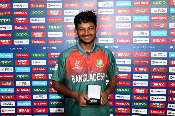 Mahmudul Hasan Joy with his Man of the Match award post a stunning century in the semi-finals