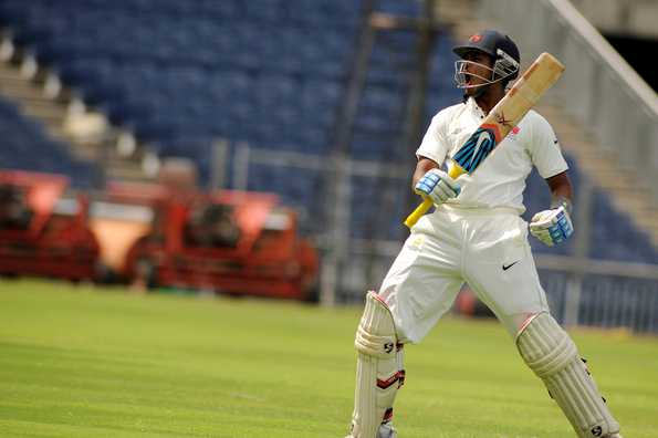 Shreyas Iyer celebrates his fourth ton of the 2015-16 Ranji season