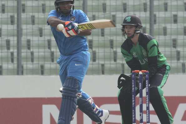 Sarfaraz Khan in action in the match against Ireland