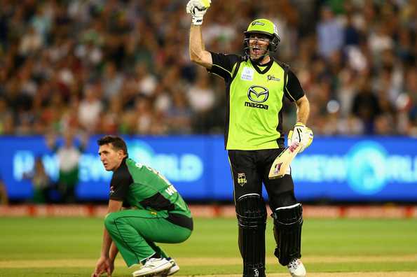 Ben Rohrer (right) hit the winning runs - a six straight down the ground - to guide Sydney Thunder to their maiden BBL title