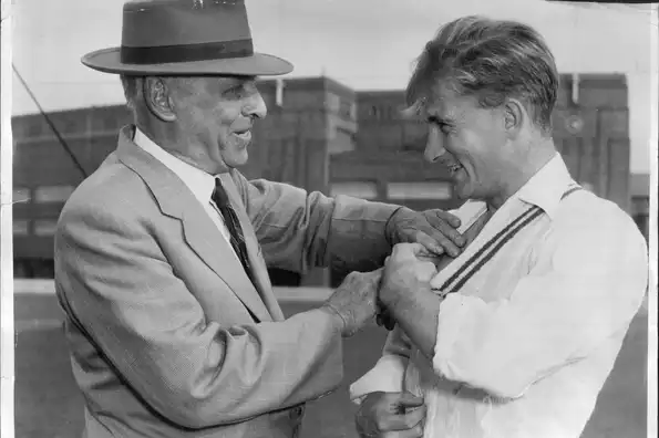 Peter Phillpot (right) played eight Tests for Australia.