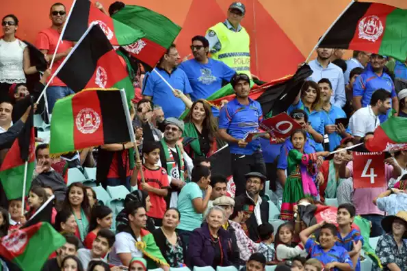 Afghanistan cricket team fans cheer up during the 2015 Cricket World Cup Pool A match between England and Afghanistan at the Sydney Cricket Ground on March 13, 2015