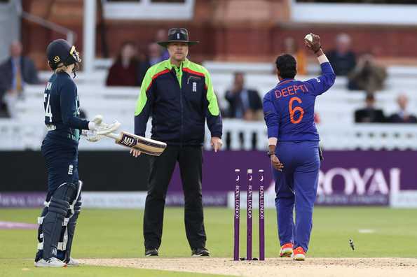 Charlie Dean was run-out backing up at the non-strikers' end.