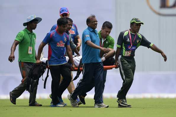 Shahadat Hossain was stretchered off the field during the lunch interval