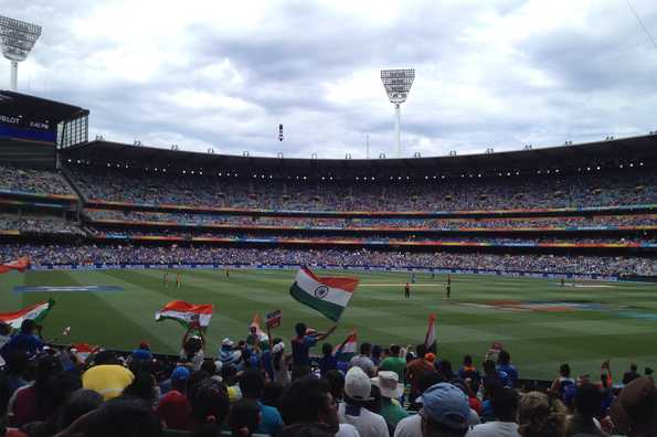 Fans waving the tricolour in support of India at the 'G'. (Photo courtesy Shabad Thadani)