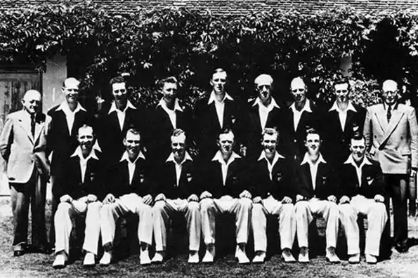 The NZ team that played the infamous Test at Ellsi Park. Bob Blair (standing) second from right and Bert Sutcliffe (seated) third from right.