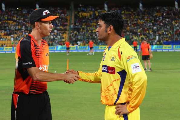 Adam Voges and MS Dhoni at the toss.