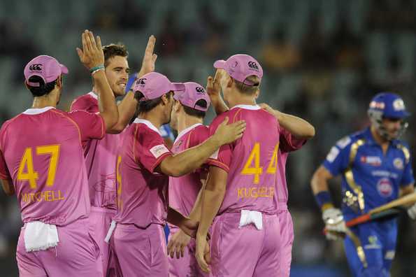 Tim Southee of Northern Knights celebrates the wicket of Michael Hussey