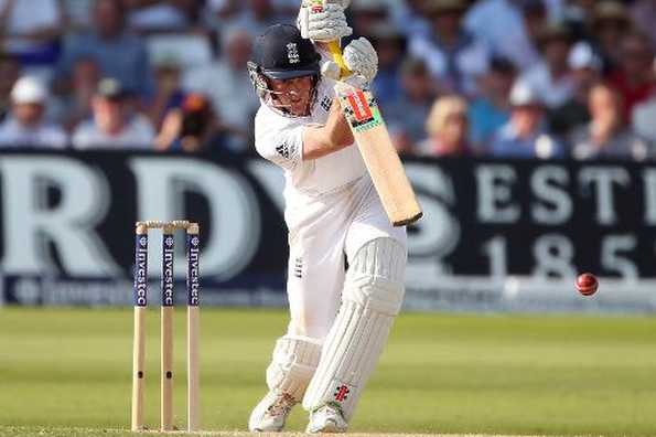 Sam Robson bats during the second day of the first Test between England and India at Trent Bridge on July 10, 2014