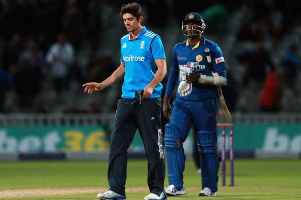 Alastair Cook was far from impressed with Angelo Mathews at the end of the One Day International at Edgbaston