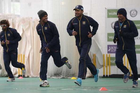 Sri Lankan cricketers warm up ahead ahead of the second ODI.