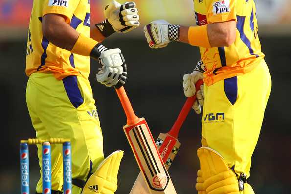 Suresh Raina and David Hussey of the Chennai Super Kings during their fine stand.