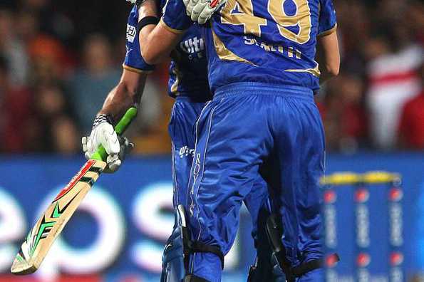 James Faulkner and Steve Smith celebrate after sealing an incredible win.