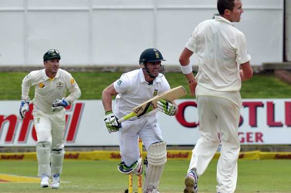 AB de Villiers takes off for a single.