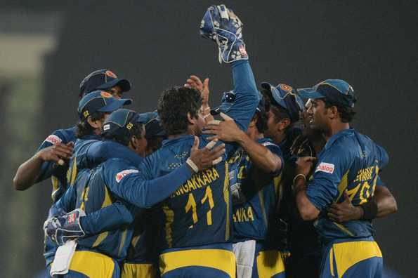 Sri Lankan players rejoice after claiming a narrow victory