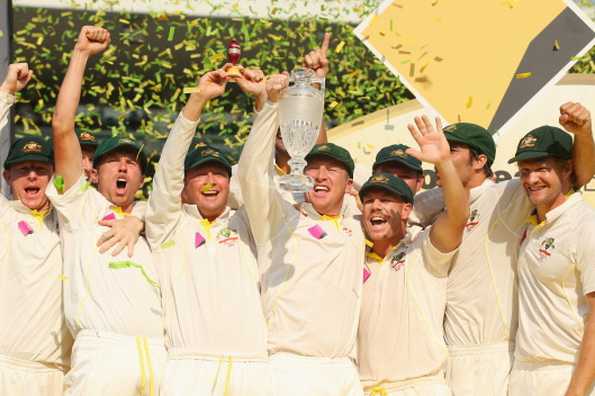 The Australian team celebrate with the trophy after winning the test and the series 5 - 0 during day three of the Fifth Ashes Test match between Australia and England at Sydney Cricket Ground on January 5, 2014 in Sydney, Australia. 