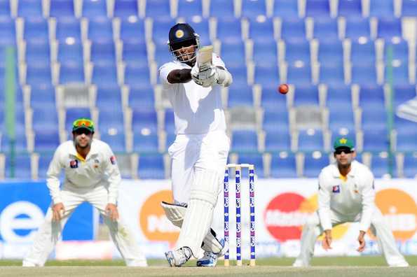 Angelo Mathews playing a shot.