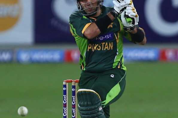 Batsman Misbah Ul Haq of Pakistan plays a shot during the second One Day International cricket match between Sri Lanka and Pakistan in Dubai on December 20, 2013. 