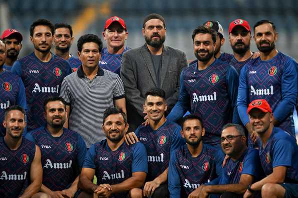 Sachin Tendulkar spent time chatting with the Afghanistan players on the eve of the game.