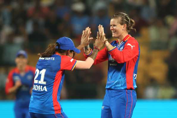 Jess Jonassen and Radha Yadav shared six wickets between them to power DC to the top of the table