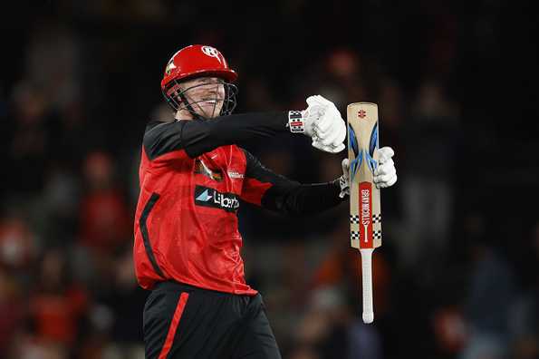 Will Sutherland celebrates after seeing the Renegades across the line in a tense finish.