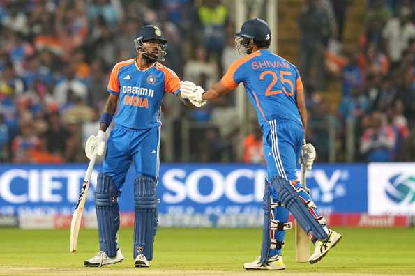 Hardik Pandya and Shivam Dube put on a match-defining partnership to get India to a competitive score.