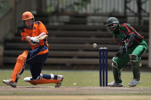 Netherlands captain Peter Borren (L) plays a shot against Kenya during a one-day international in Nairobi in 2010. Borren, who started his cricket career in his native New Zealand, leads the Dutch into their fourth World Cup campaign.