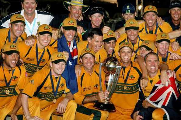 This picture taken on April 28, 2007 shows Australian cricketers posing with the World Cup 2007 trophy at the Kensington Oval in Bridgetown. The 2007 World Cup in the Caribbean had what every glamorous event would like to avoid -- the death of a coach, a final completed in darkness, early eixts of favourites and only a few close matches.