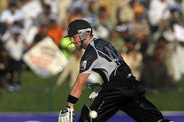 New Zealand's Brendon McCullum scores a run during their second one-day international cricket match against Pakistan in Abu Dhabi. McCullum hit a return-to-form hundred and Scott Styris took three wickets in two overs as New Zealand beat Pakistan by 64 runs