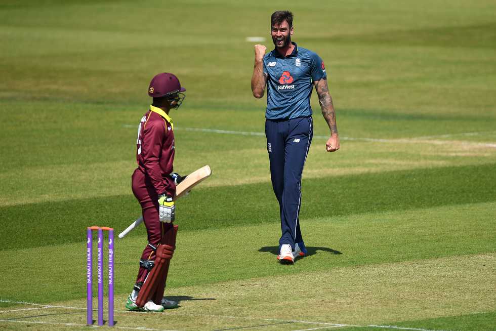 Topley bowls against West Indies 'A' on his way to 4 for 16, his best List A figures. A few days later he was under the surgeon's knife