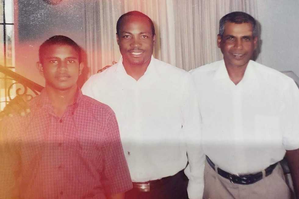 Young Adrian with father Ralph Barath and the home of mentor-admirer Brian Lara